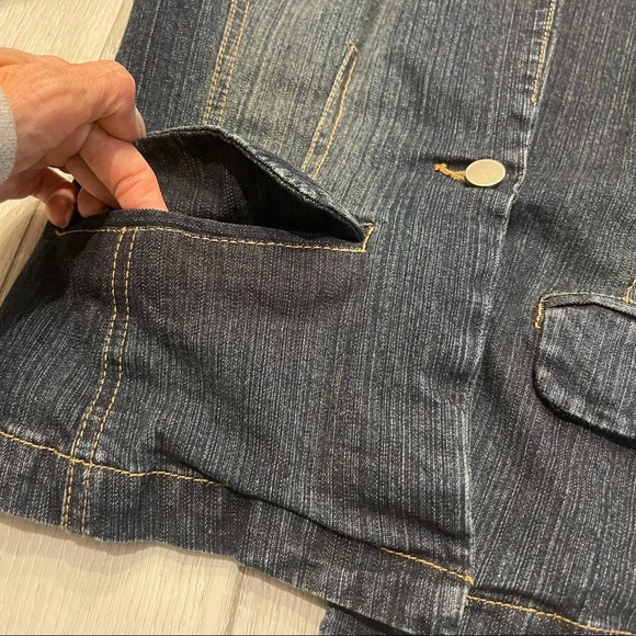 KENNETH COLE Dark Blue Single Button Stretchy Denim Jean Jacket Blazer Size 10 - Picture 9 of 10